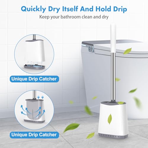 TRENTI Silicone Toilet Brush and Holder Set - Flexible Wall-Mounted, White