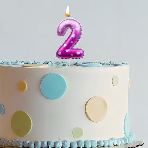 Pink Number 8 Birthday Candle with Silver Heart Cake Topper