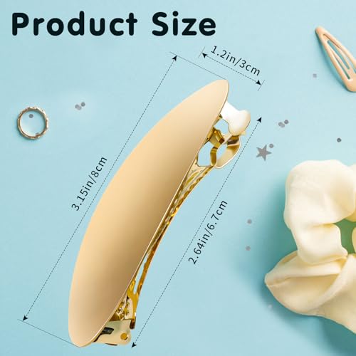GAQWOK 3-Inch Oval Gold Hair Barrette Vintage Metal Clip for Thick Hair