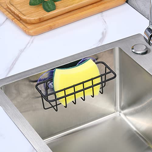 TESOT Black Sink Caddy Sponge Holder with Suction Cups & Adhesive