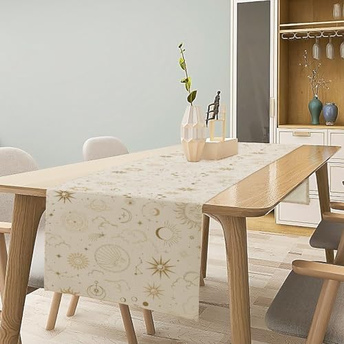 Moon Table Runner Boho Witchy Moon Phase Celestial Decor 13x36in - Moon-White
