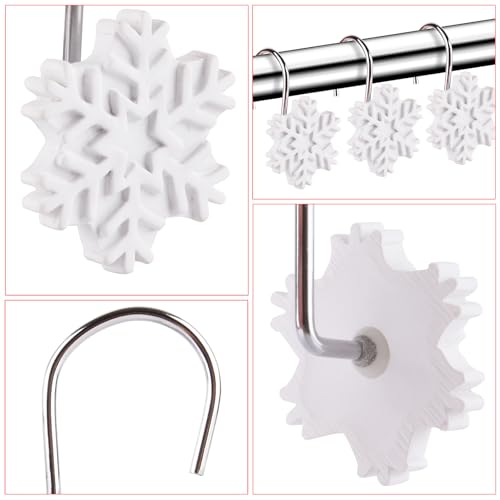 EVOOKA White Snowflake Shower Curtain Hooks - 12pcs Christmas Decor