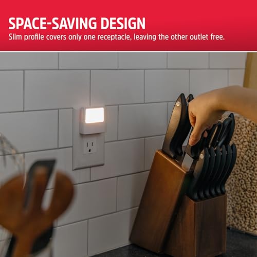 Energizer Night Lights Plug into Wall 2-Pack White Slim LED Nightlight - Always-On, Space-Saving