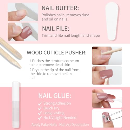 Pink Cat Eye Press On Nails Long Coffin Soft Gel False Nails Kit