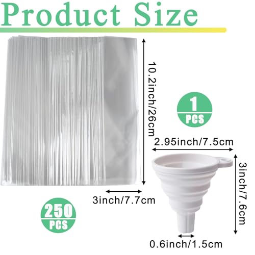 250 Pcs Disposable Ice Lolly Molds - 3x10 Inch Freeze Pop Bags with Funnel