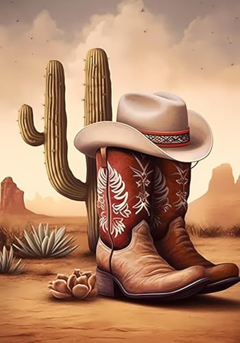 DIY 5D Cowboy Boots Diamond Art Kit 14x20 Inch for Adults & Beginners
