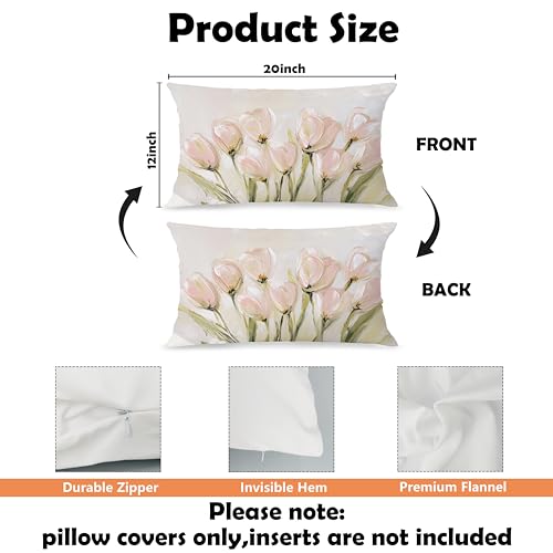 Vintage Pastel Tulip Floral Lumbar Pillow Cover 12x20, Soft Flannel