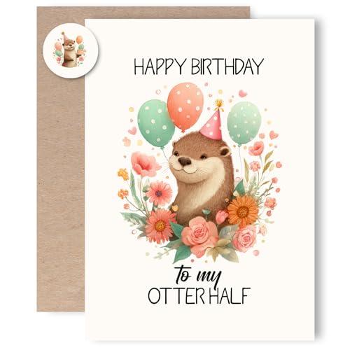 Cute Otter Half Birthday Card Set with Envelope & Stickers