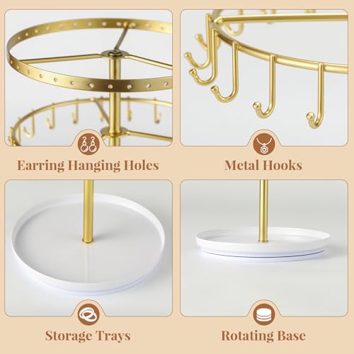 LANDNEOO 360° Rotating Jewelry Organizer - 3-Tier Holder for 80 Pcs