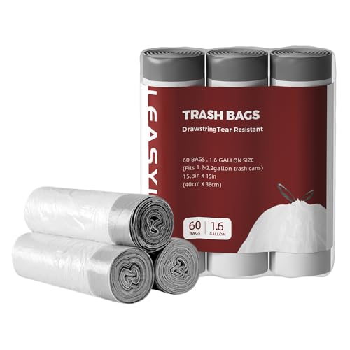 LEASYLIFE Small Drawstring Trash Bags - 60 Count, 1.2-2.1 Gallon Size