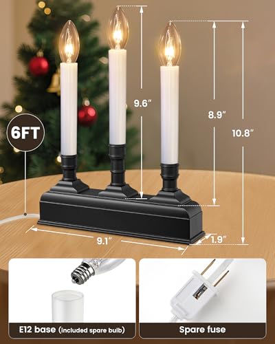 Black Dusk-to-Dawn Electric Window Candles - 3-Light Flameless Christmas Candolier