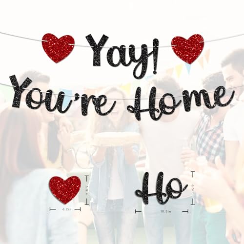 Black Glitter Welcome Home Banner - Yay! You're Home Decoration