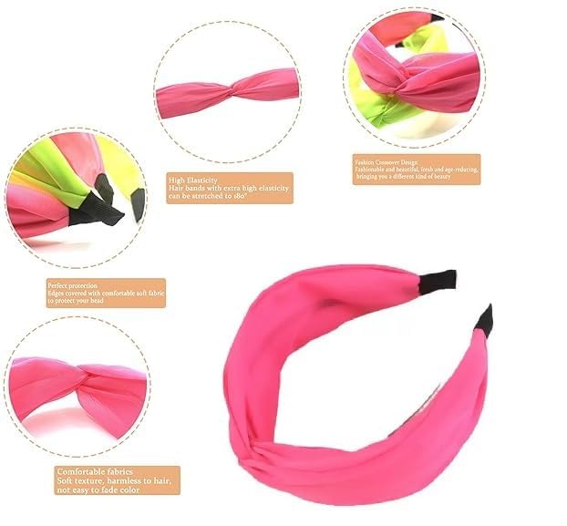Pink Neon Knotted Headband Wide Non-Slip Hair Band for Women and Girls