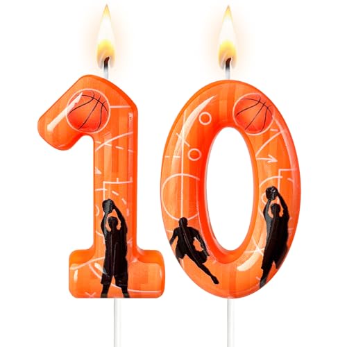Number 10 Basketball Birthday Candle - Sports Theme Cake Topper