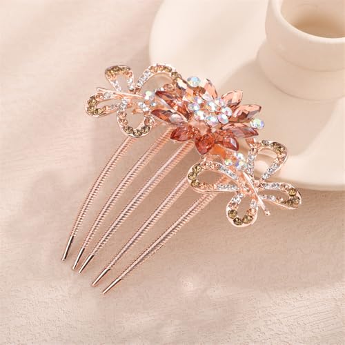 Aimimier Crystal Flower Hair Comb Rhinestone Bridal Side Comb Champagne