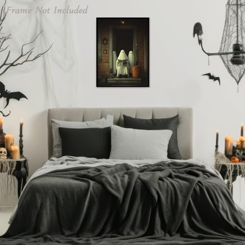 Rustic Halloween Ghost Wall Art - Spooky 3 Ghosts Print 12x16