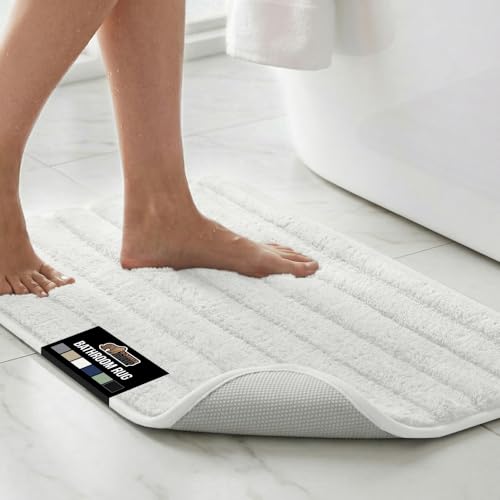 GORILLA GRIP Memory Foam Bath Mat, 34x20 White, Absorbent Bathroom Rug