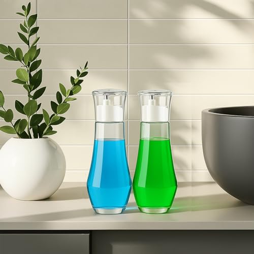 Tokusatsu Glass Mouthwash Dispenser with Cup Lid, 8.8 oz Bathroom Decanter