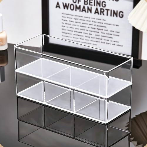DYMSUP 3-Compartment Clear Acrylic Makeup Organizer for Vanity Countertop