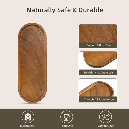 TJ POP Small Oval Acacia Wood Serving Tray - Decorative Wooden Platter