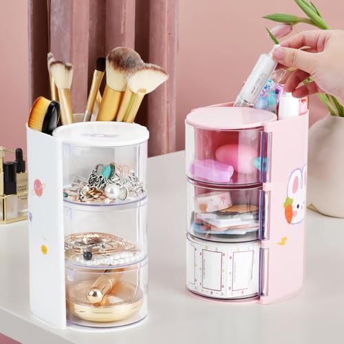 Pink 3-Tier Hair Accessories Organizer with Makeup Brush Holder