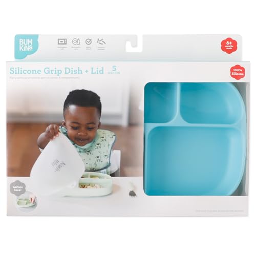 Bumkins Silicone Suction Plate for Toddlers - 5-Section Grip Dish in Blue