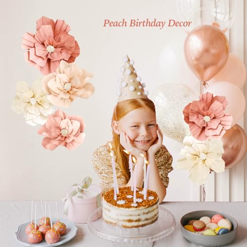 Beige and Peach Paper Flowers - Boho Party Decorations Set