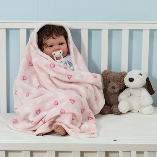 CREVENT 2-Piece Baby Blanket Set, 30x40 Flannel Fleece, Cloud & Heart