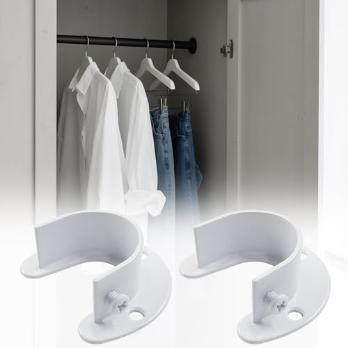 Aoserge 2 Pack White U-Shaped Closet Rod Brackets for 1-1/4 Inch Rods