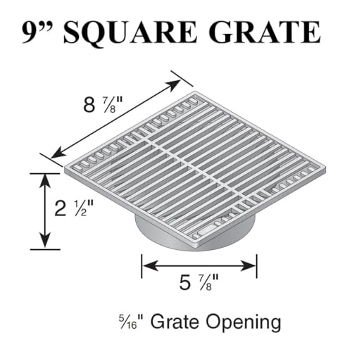 NDS 9-Inch Square Drain Grate for 6-Inch Pipes, Block Leaves & Debris, Black