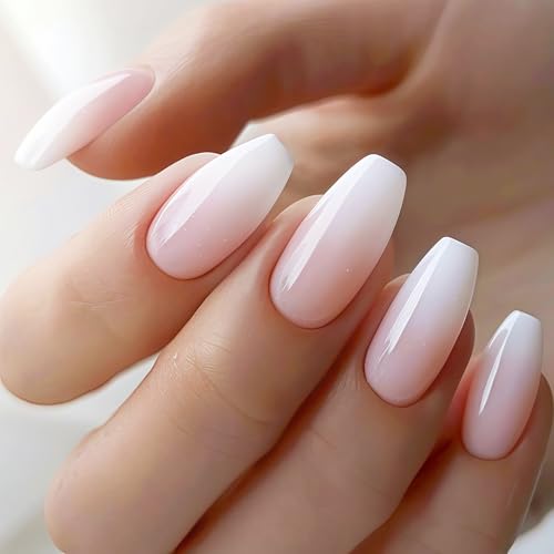 Ombre Pink Coffin Press on Nails - Medium Gradient French False Nails Kit