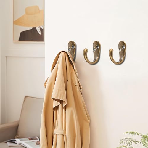 Antique Brass Wall-Mounted Coat Hooks - 15 Pack for Coats, Bags, Hats