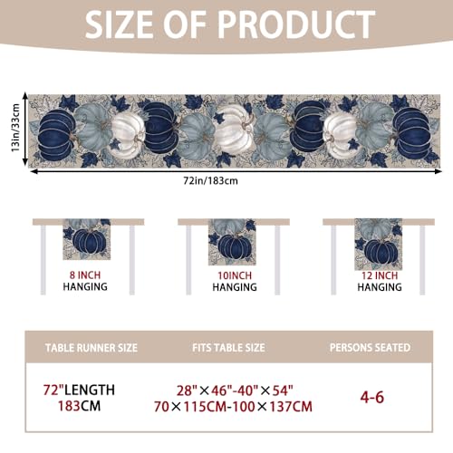 Heirloom Haven Vintage Blue Pumpkin Fall Table Runner 13x72 Inch