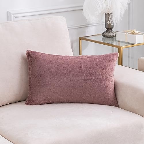12x20 Dusty Pink Faux Fur Pillow Cover for Couch & Bedroom Decor - Home Brilliant