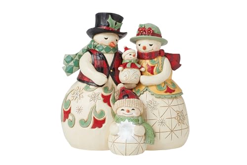 Jim Shore Heartwood Creek Snowmen Family Figurine with Lights - Christmas Home Decor, 5.59 Inch