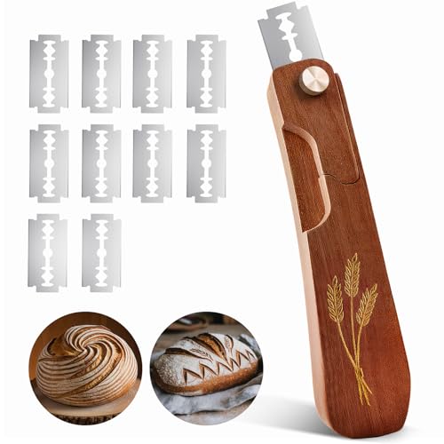 Wooden Sourdough Bread Lame Scoring Tool with 10 Blades