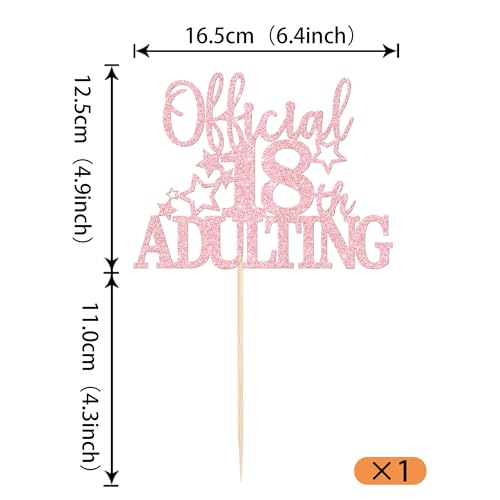 Official Adulting 18th Birthday Cake Topper Light Pink Glitter