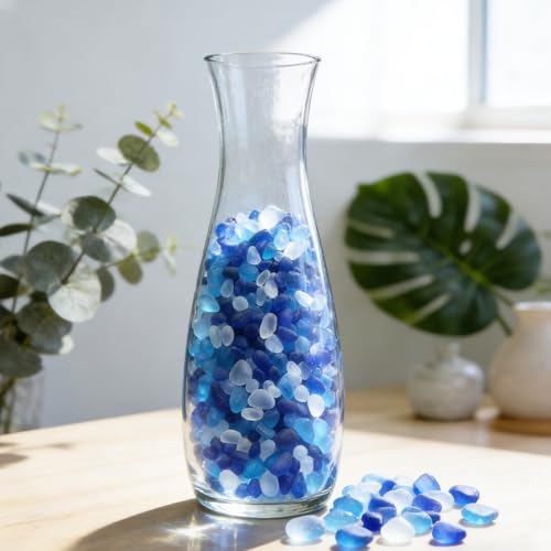 QYGL 0.55LB Blue Frosted Sea Glass Stones for Aquarium & Crafts