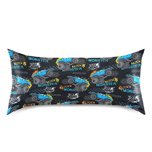 KOPIRIT Monster Truck Tires Pillow Cover 20x26 Inch Satin Pillowcase for Hair & Skin (Variation 002)