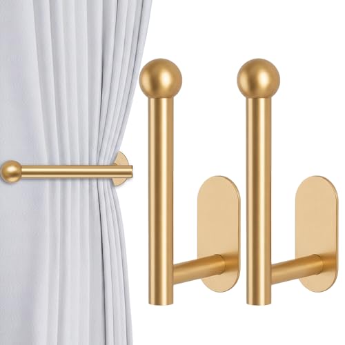 Golden Curtain Holdbacks - 2 Pack Adhesive Tiebacks, Stainless Steel