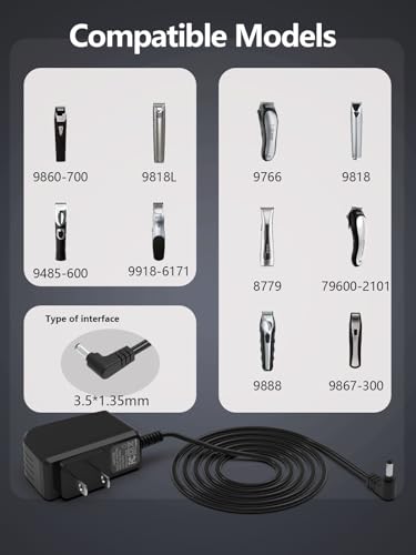 Replacement Charger for Wahl Trimmer Clipper 5.9FT Power Cord