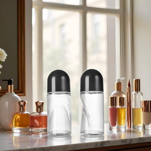 50ml Glass Rollerball Bottles with Black Lids, Leak-Proof 2-Pack