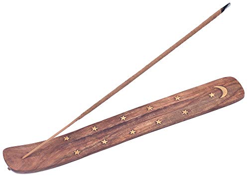 Handmade Wooden Incense Holder with Brass Inlays - 10" Long