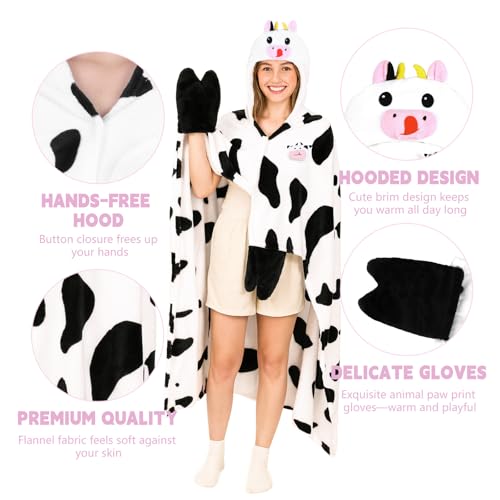 Cow Animal Wearable Blanket Hoodie for Adults - Oversized Cozy Gift