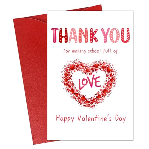 Teacher Valentine's Day Cards with Envelopes - 4x6 Appreciation Gifts