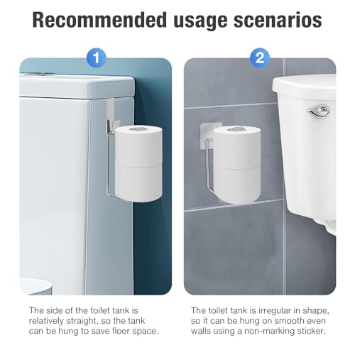 Conworld Silver Over-the-Tank Toilet Paper Holder for 2 Rolls, Rustproof Wall Mount Storage