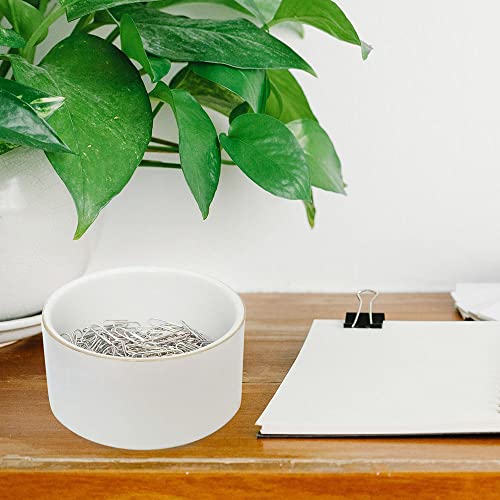 White Ceramic Paper Clip Holder with Gold Trim - Desk Organizer