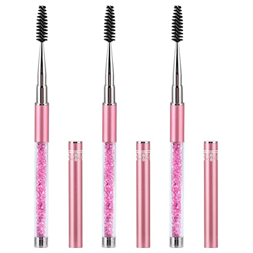 Tbestmax 3 Pcs Spoolies Mascara Wands and Eyelash Brushes with Cap Pink