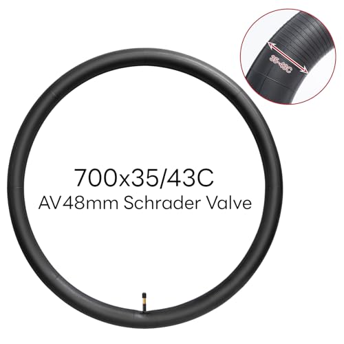 700x35C/43C Heavy Duty Bike Tube,700 x 35C/36C/38C/40C/42C/43C Replacement Bicycle Tube(Single), Reliable 700 x 35C-43C Inner Tube AV48mm Schrader Valve for City/Road/Mountain Cycling Scenarios