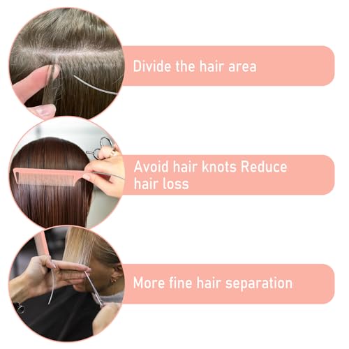 Giantree 3 Pcs Curved Rat Tail Combs with Steel Pin - Pink